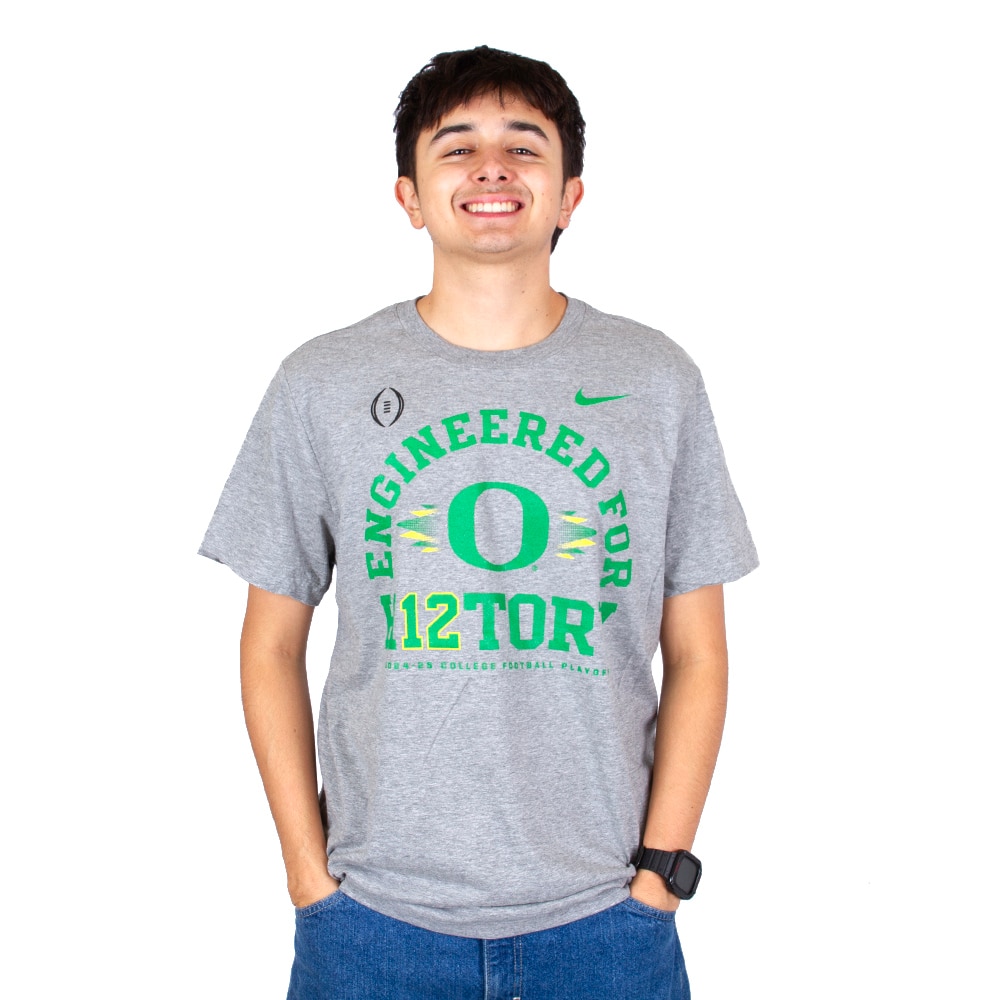 Classic Oregon O, Nike, Grey, Crew Neck, Cotton Blend, Men, Unisex, Football, Postseason, Round 1, Engineered for H12tory, T-Shirt, 913864